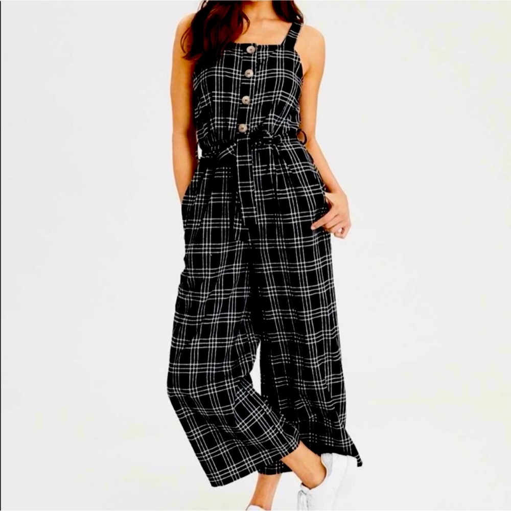 American eagle cropped checkered jumpsuit - Picture 1 of 5